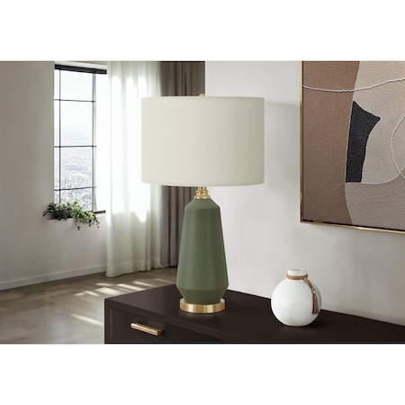 Monarch Specialties Lighting, 26 in.H, Table Lamp, Green Ceramic, Ivory / Cream Shade, Contemporary I 9624