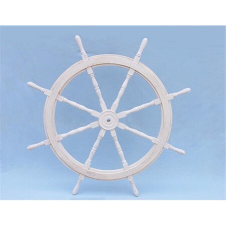 Handcrafted Model Ships Classic Wooden Whitewash Ship Steering Wheel 48 in. Decorative Accent SW-173148