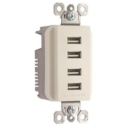 Legrand USBReceptacle, 15A, Almond, Polycarbonate TM8USB4LACC6