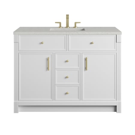 James Martin Vanities Bellshire 48" Single Vanity, Bright White w/ 3 CM Lime Delight Silestone Top 660-V48-BW-3LDL