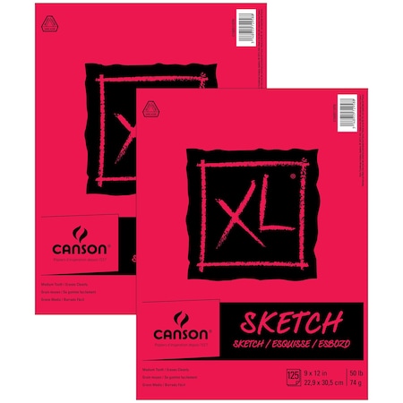 Canson XL Series Sketch Pad, Foldover Binding, 25 Sheet, 9x12 inch, 2PK C100511070