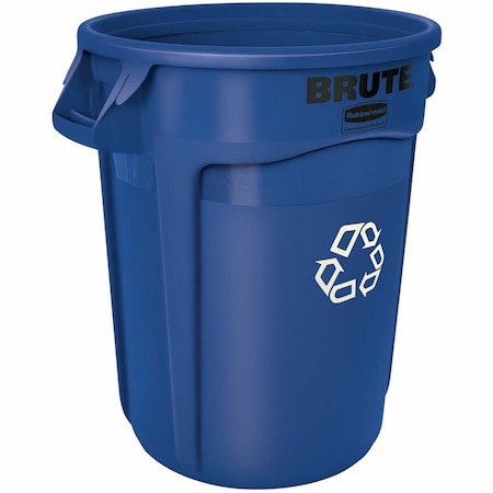 Rubbermaid Commercial 32 gal Round Recycling Bin, Open Top, Blue, Polyethylene, 1 Openings FG263273BLUE