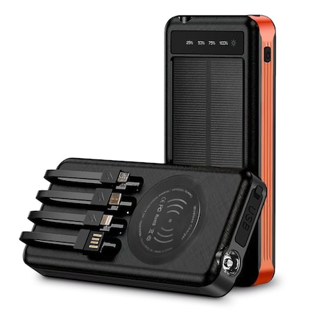 Alpha Digital Power Bank- 10,000mAh, Solar, 4 Cables, Wireless Charging - Combo ZL809-Combo