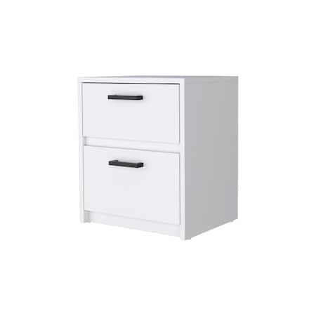 Homeroots 19" White Wood Two Drawer Nightstand with Integrated Tech 518171