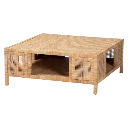 Bali & Pari Kalimantan Bohemian Light Honey Rattan and Mahogany Wood Square Coffee Table 248-13685-ZORO