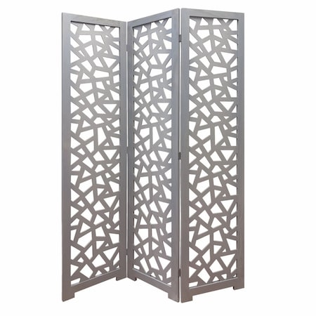 Homeroots 50" Gray Solid Wood Folding Three Panel Screen Room Divider 342745
