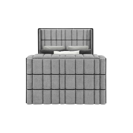Global Furniture Usa Contemporary Isabella Grey Queen Bed With Led, Tv Lift, Bluetooth Speaker And Fireplace Crystal ISABELLA-GREY-QB W/LED TV LIFT SPKR & FPLC