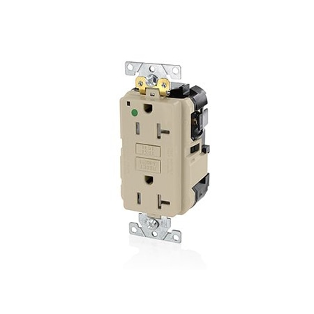 Leviton Self-Test GFCI Receptacle, Lev-Lok, 20 Amp, 125 VAC, 5-20R NEMA MGFT2-HGI