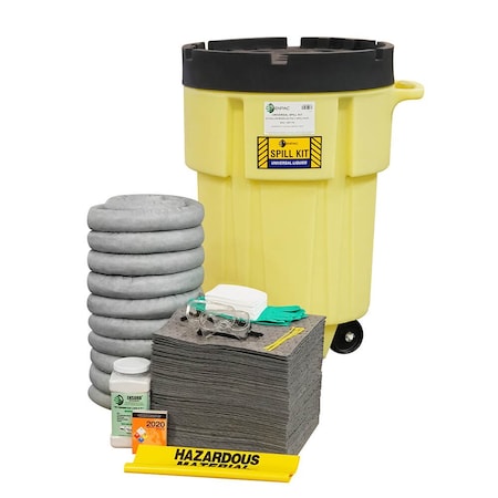Enpac 95-Gallon Wheeled Poly SpillPack Spill Kit, Universal, Yellow with Black Slip-Top Lid 1497-YE