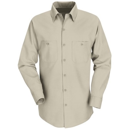 Red Kap Men's Long Sleeve Poplin Work Shirt, Cotton/Polyester, Button Fronts, 2 Pocket(s), Tan, XL SP14LT RG XL