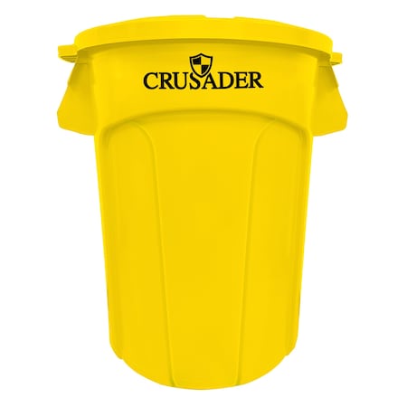 Crusader Round Heavy-duty Utility Container, 44 Gal, 24in Dia. x 31-1/2in H, PE, Yellow, NSF CTC-44YL