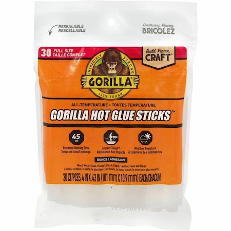 Gorilla Glue Full Hot Glue Sticks, 4 in L, 30 sticks 3033002