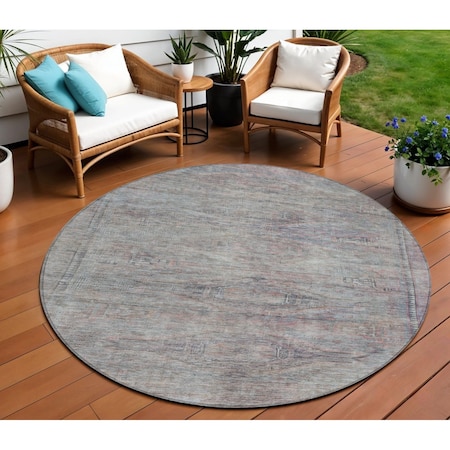 Homeroots 8' Pewter And Gray Round Aztec Washable Indoor Outdoor Area Rug 615556