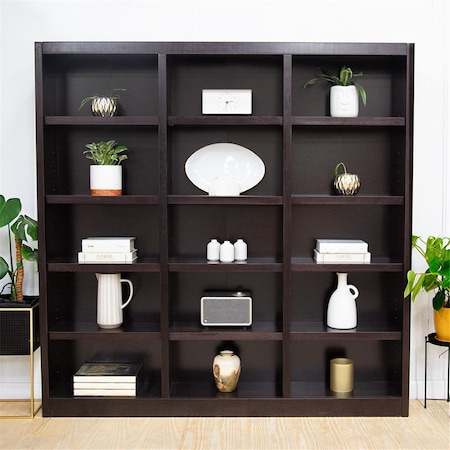 Concepts In Wood 15 Shelf Triple Wide Wood Bookcase, 72 inch Tall - Espresso Finish MI7272-E