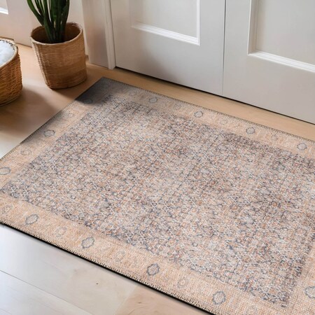 World Rug Gallery Blue Washable Rug - Traditional Pattern, Flat Pile for Living Room or Office 2 ft x 3 ft WR173BLUE2X3