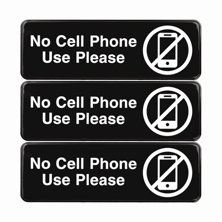 Excello Global Products No Cell Phone Use Please Indoor/Outdoor Wall Sign, 9 x 3, Black Face, White Graphics, 3PK EGP-HD-0266-S