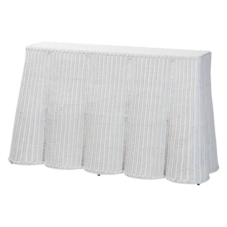 Bali & Pari Palm Bohemian White Scallop Rattan Console Table 252-14099-ZORO