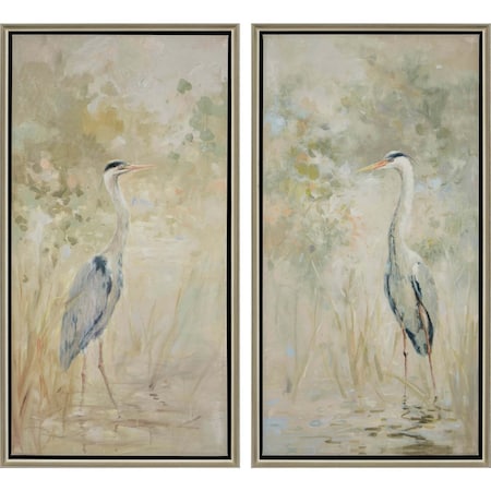 Homeroots Set Of Two Wading Heron Canvas Silver Floater Frame Print Wall Art, 2PK 416351
