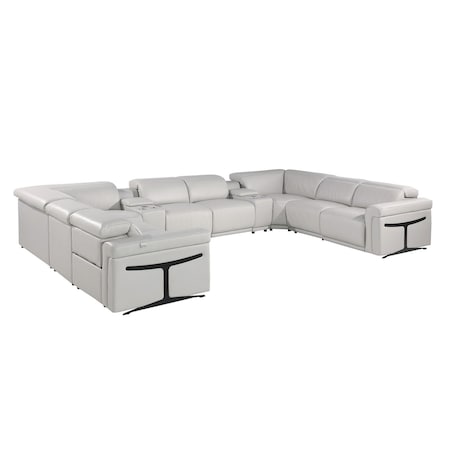 Homeroots Light Gray Italian Leather Power Reclining U Shaped Ten Piece Corner Sectional With Console 634689