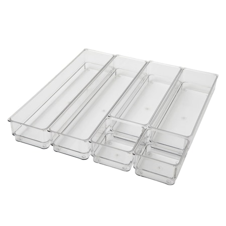 Martha Stewart Miles Plastic Stackable Office Desk Drawer Organizers, Various Sizes, Set of 6 BE-PB5834-6-6-CLR-MS