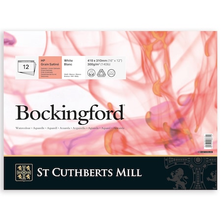 St Cuthberts Bockingford Watercolor Pad, Hot Pressed, White, Glue Binding, 140lb/300gsm, 12 Sheet, 12x16 inch T45330001011E