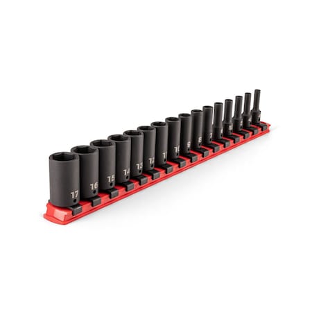 Tekton 1/4 Inch Drive Semi-Deep 6-Point Impact Socket Set with Rail, 16-Piece (4 - 17 mm) SID90108