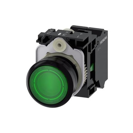 Siemens Illuminated pushbutton, 22 mm, round, plastic, green, pushbutton 3SU1102-0AB40-3BA0-ZY19