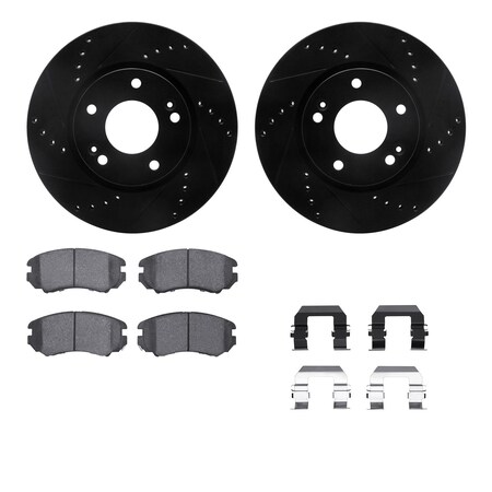 Dynamic Friction Co DFC Brake Rotor - Dimpled & Slotted - Black w/5000 Brake Pads & HW Kit 8512-03025