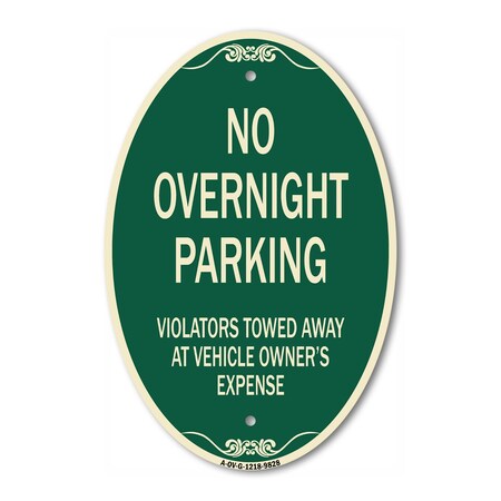 Signmission No Overnight Parking, 12 Inch X 18 Inch Designer, Heavy Gauge Aluminum A-OV-G-1218-9828