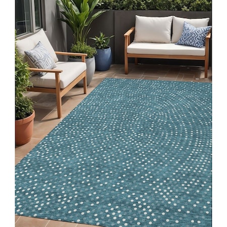 Homeroots 5' X 8' Teal Blue Gray And Ivory Polka Dot Washable Indoor Outdoor Area Rug 599089