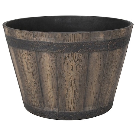 Landscapers Select Barrel Planter, 14-3/4 in Dia, 10 in H, Round, Whiskey Barrel Design, Resin, Weathered Oak PT-S056