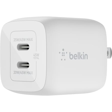 Belkin Dual Port Usb C Pd Wall Charger With Pps 45w, White WCH011DQWH