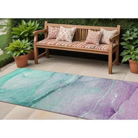 Homeroots 8' Runner Green Abstract Washable Non Skid Indoor Outdoor Runner Rug 559785