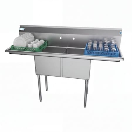 Koolmore 2 Compartment Stainless Steel NSF Commercial Kitchen Prep & Utility Sink with 2 Drainboards SB151512-15B3