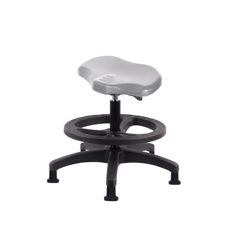 Blue Ridge Ergonomics Poly Ray Sit-Stand Stool - Medium Bench Height with Black Foot Ring & Stationary Glides in Gray Poly PRPMBSO-RG-BF-RG-GRY