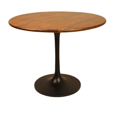Homeroots 40" Brown And Black Rounded Solid Wood And Iron Pedestal Base Dining Table 517770