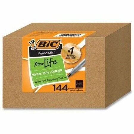 Bic Round Stic Xtra Life Ballpoint Pen, Stick, Medium 1 mm, Black Ink, Translucent Black Barrel, 144PK GSM144AZ-BLK