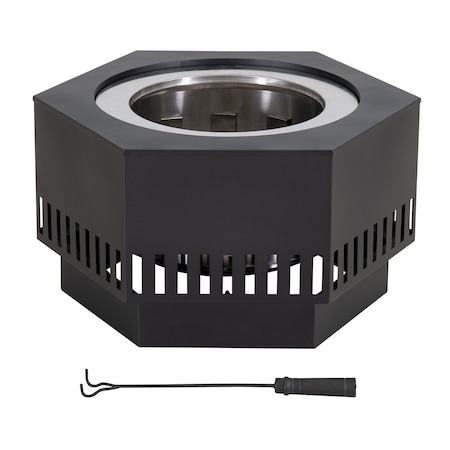 Sunjoy 28 in Smokeless Fire Pit with Ash Pan and Poker, Portable Wood Burning Fireplace, Black A301060500