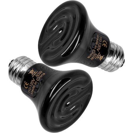 Simple Deluxe Ceramic Heat Emitter Reptile Heat Lamp Bulb No Light Emitting Brooder Coop Heater, 2PK PTBULBINVISIBLE50SX2
