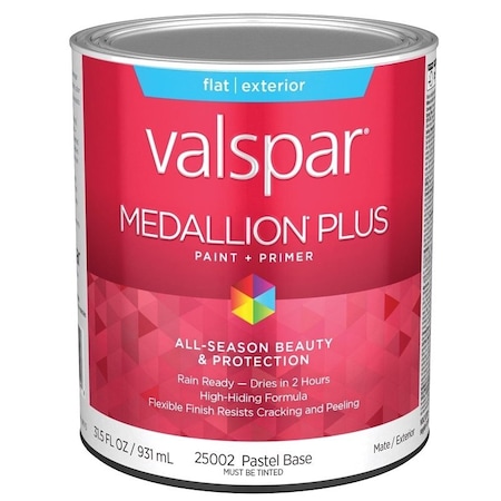 Valspar Medallion Plus 2500 Latex Paint, Acrylic Base, Flat Sheen, Pastel Base, 1 qt, Plastic Can 028.0025002.005