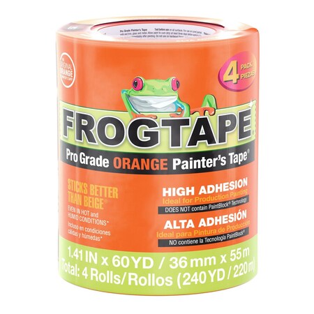 Frogtape Painter Tape, Pro Grade, Orange, PK 4 CP 199