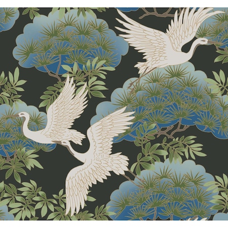 York Wallcoverings Sprig and Heron Black Wallpaper AF6593