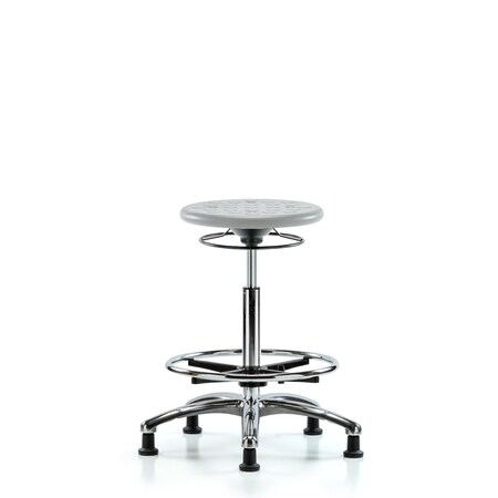 Blue Ridge Ergonomics CL10CleanRoom Stool - High Bench Height with Chrome Foot Ring & Stationary Glides in Gray Poly CLR-IPHBSO-CR-CF-RG-GRY