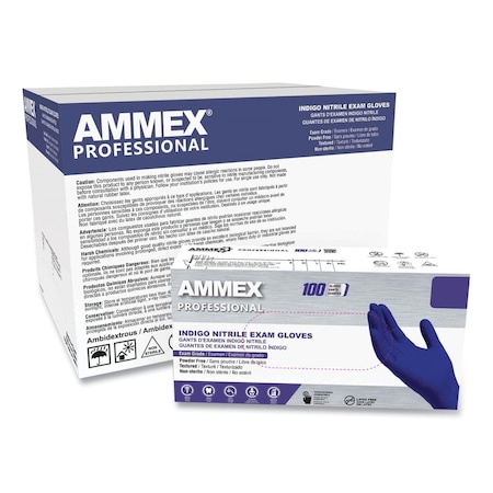 Ammex Professional Nitrile Exam Gloves, Powder-Free, Small, 3 mil Thick, 9.5" Long, Indigo, 1000PK AINPF42100CC