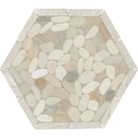 Daltile Pebble Oasis Natural Stone Framed Hexagon Pebble Mosaic 11in x 10in in Tumbled Seashell, 17PK PB44FRMHXPBMSTM