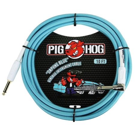 Pig Hog ''Daphne Blue'' Woven Jacket Tour Grade Instrument Cable, 10-foot Right Angle PCH10DBR