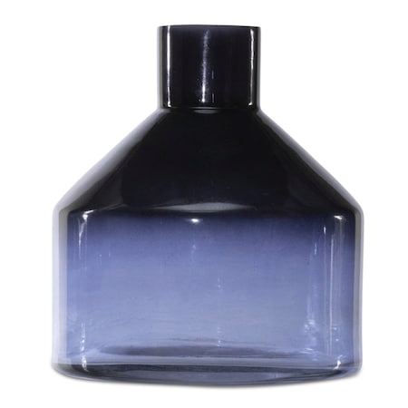 Homeroots 6" Blue Ombre Glass Round Table Vase 632635