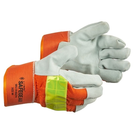 Jj Keller Hi-Vis Insulated Split Cowhide Leather Palm Work Gloves, Medium 65274