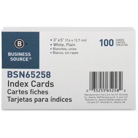 Business Source Plain Index Cards, 100PK BSN65258