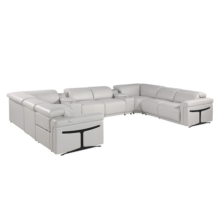 Homeroots Light Gray Italian Leather Power Reclining U Shaped Ten Piece Corner Sectional With Console 634689